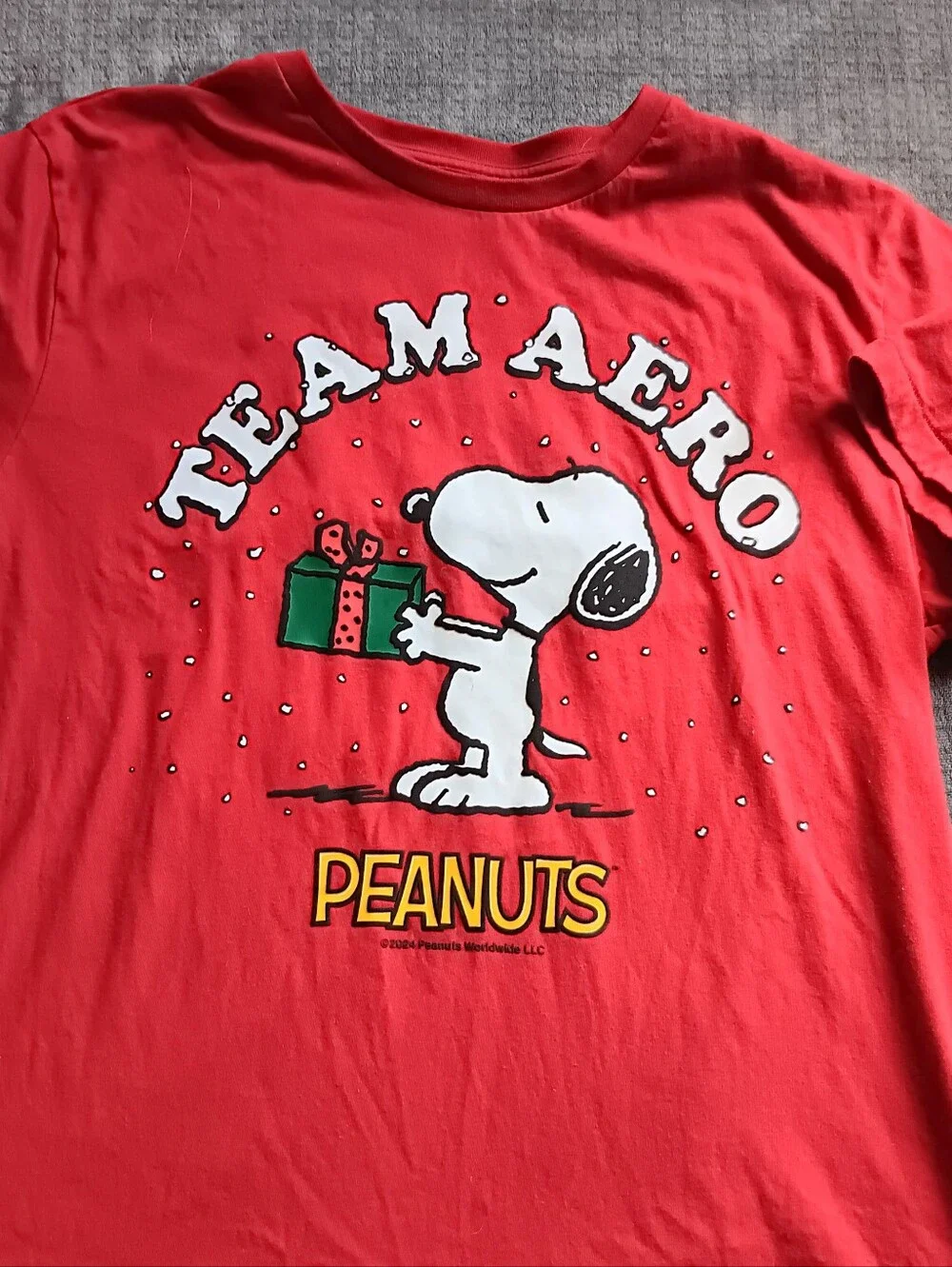 Set Of 2 Matching Aeropostale Peanuts Graphic Christmas Tee Shirts Size Large